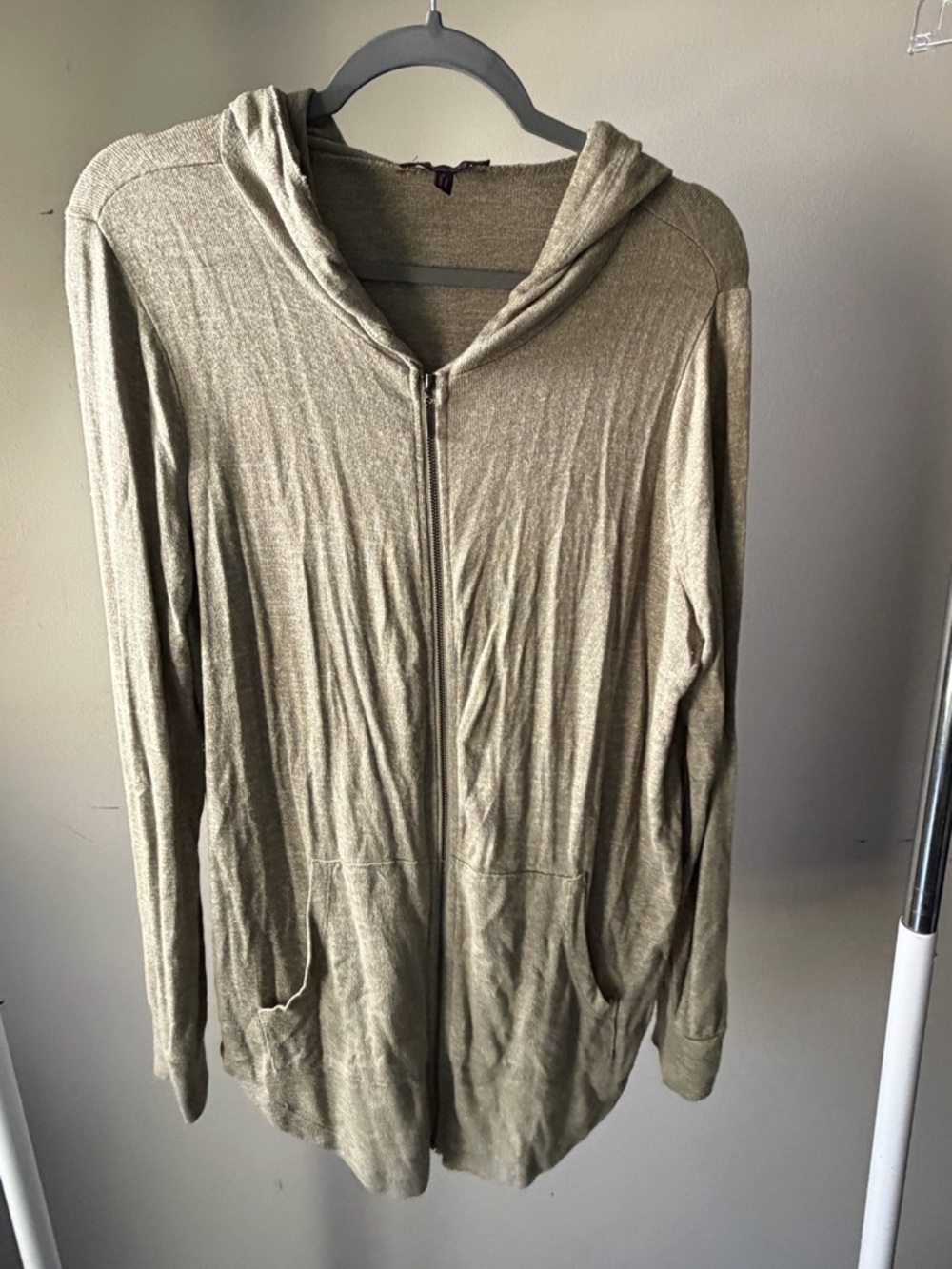 Olivia Sky Lightweight Hooded Zip Cardigan in Olive Green
